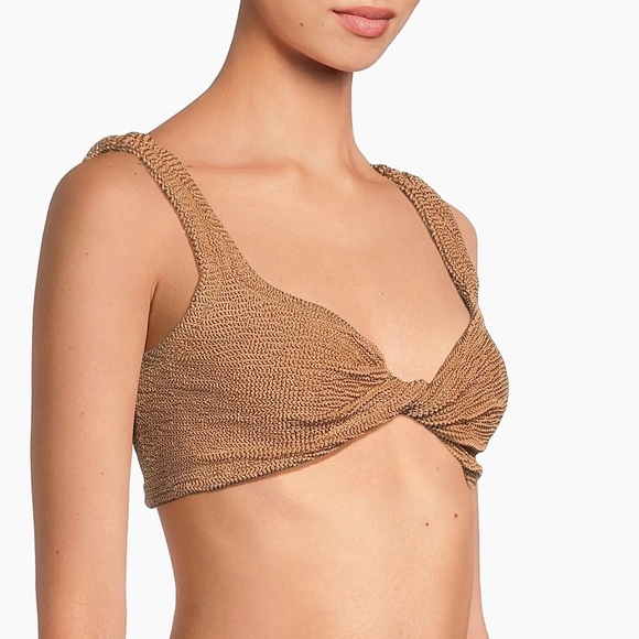 Hunza G Juno Twisted Top in Metallic Cocoa ONLY - Picture 3 of 9